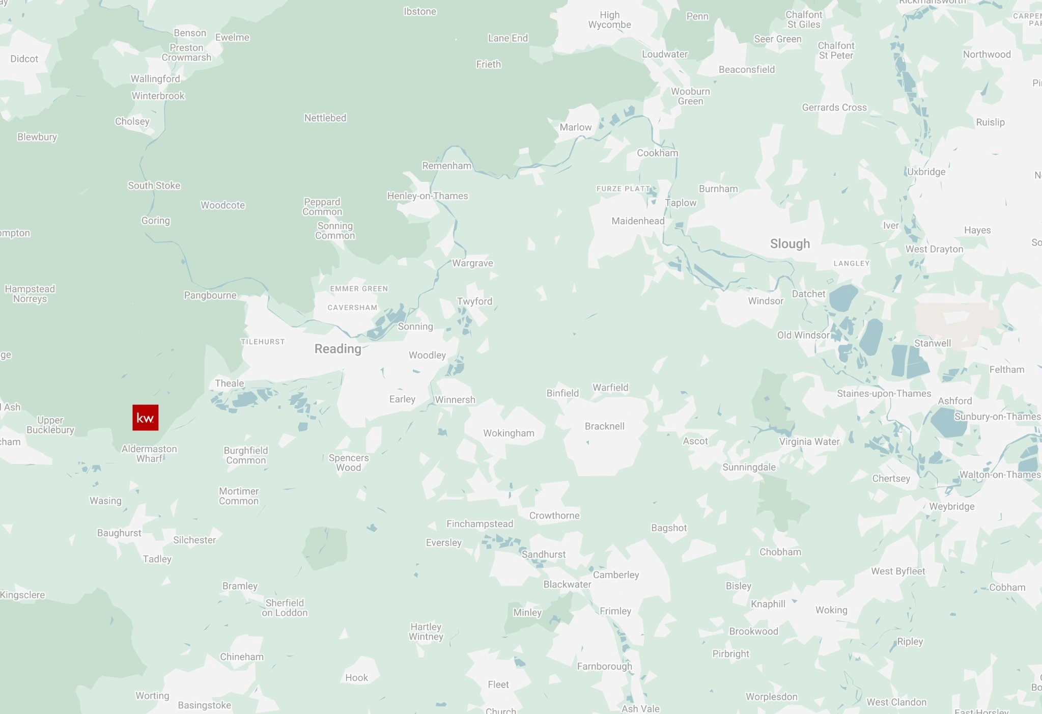 Regional map showing the Beenham area in relation to Reading and surrounding towns